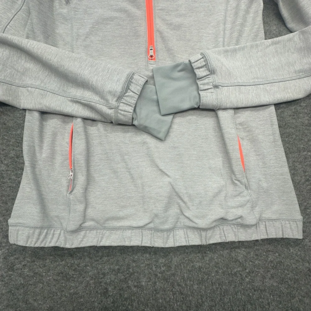 Lululemon Grey Heather Neon Orange Quarter Zip Pullover Thumbholes‎ Size 6